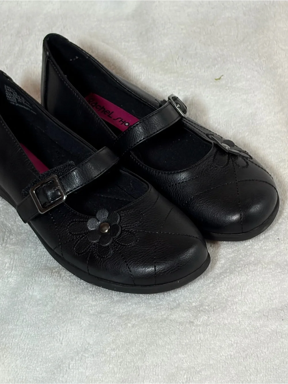 Rachel Shoes Black Girls Mary Jane Dress Flats with Flower Accent